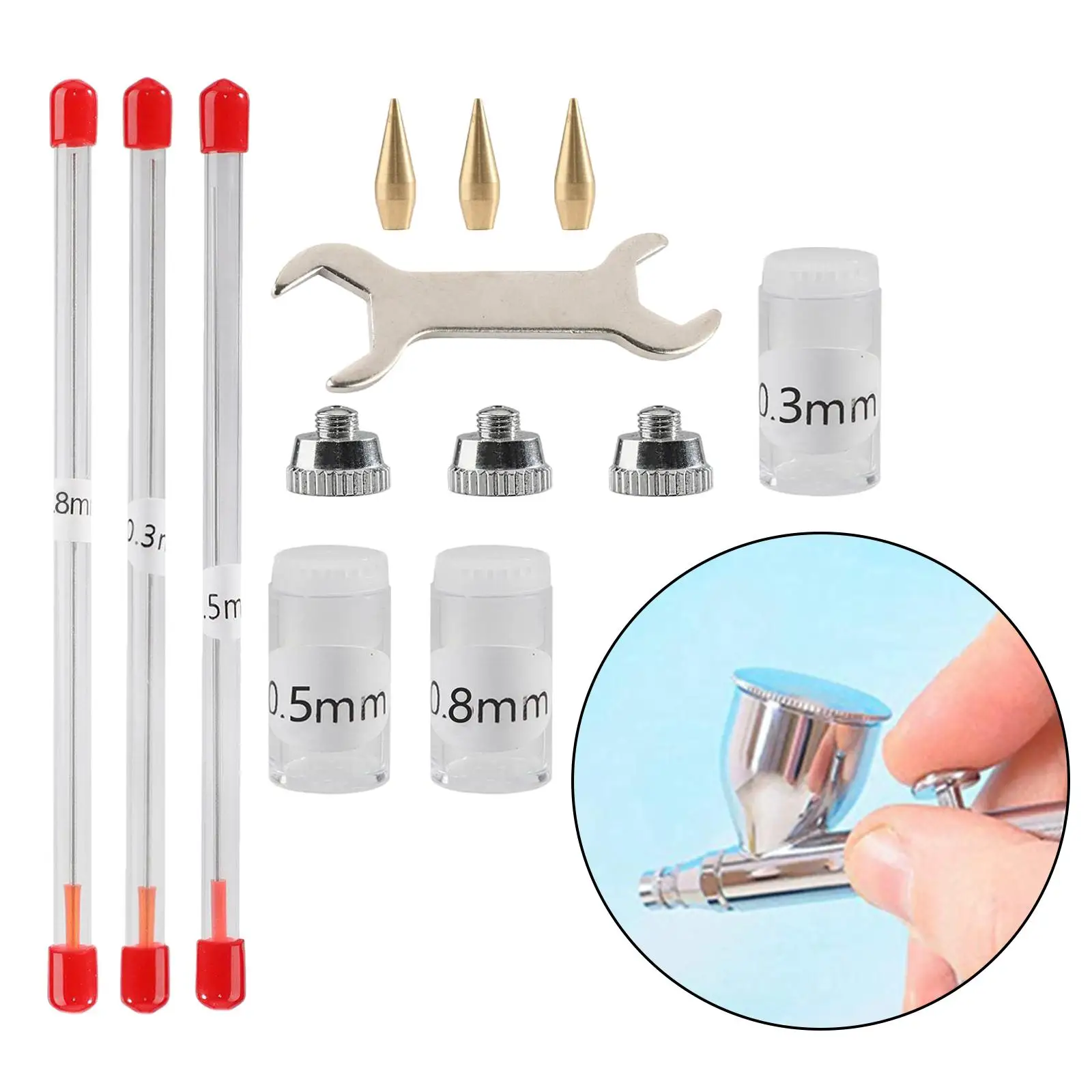 11Pcs Airbrush Needle Kits Airbrush Nozzle Caps Accs for Replacement Parts