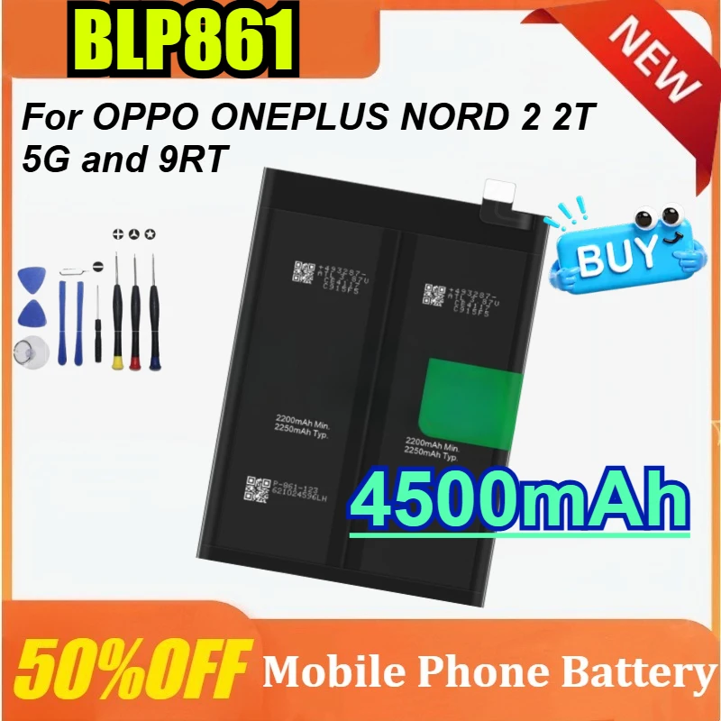 

Новый сменный аккумулятор для мобильного телефона BLP861 4500 мАч для ONEPLUS NORD 2 2T 5G и 9RT с инструментом высокого качества