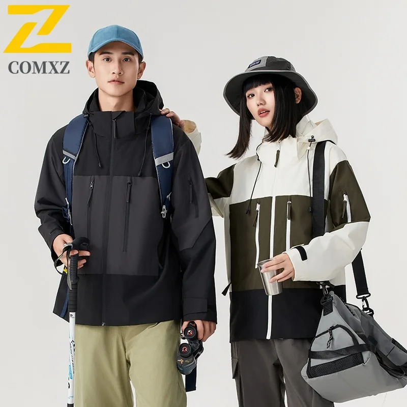 

COMXZ Unisex Down Jacket 2025 New Splicing Hooded Camping Warm Down Coat Casual White Duck Down Windproof Autumn Windbreaker