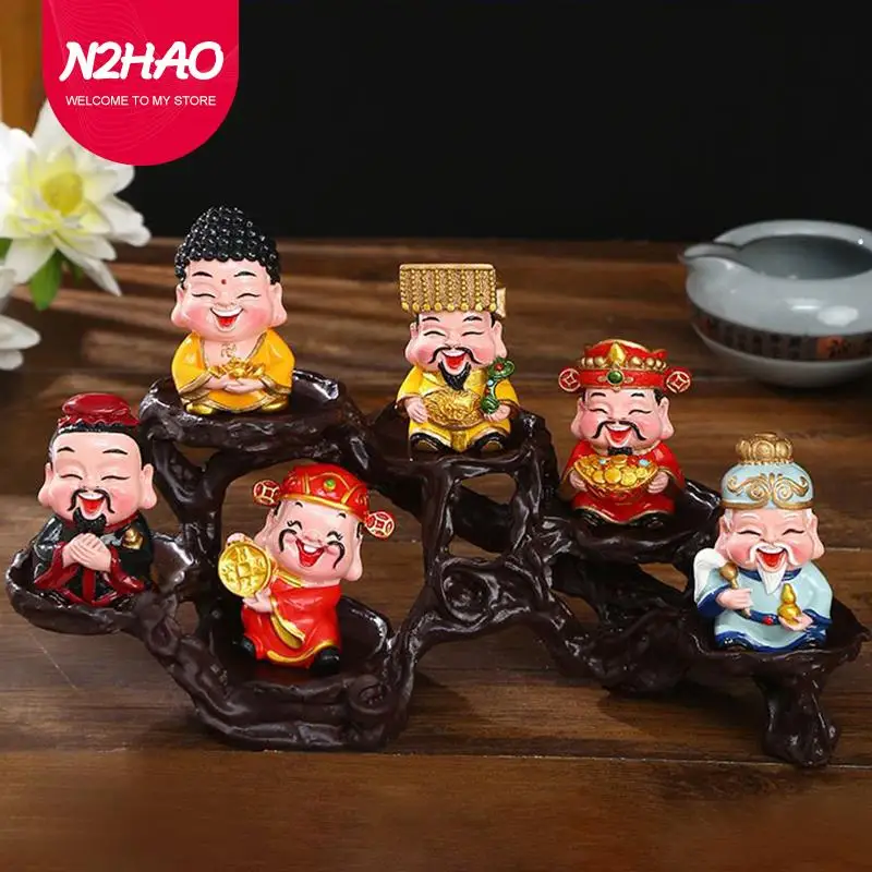 Resin God of Wealth Mascot Ornaments Home/Room/Car Decoration Feng Shui Fortune God Statue Office Accessories Crafts