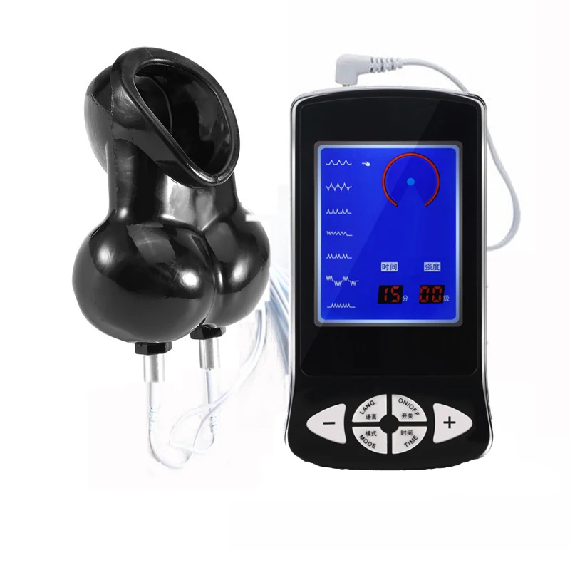 ذكر القضيب قفص العفة جهاز صدمة كهربائية القضيب هزاز حلقة كيس الصفن كم الخصية محفز الهزاز الجنس لعب للرجال #1