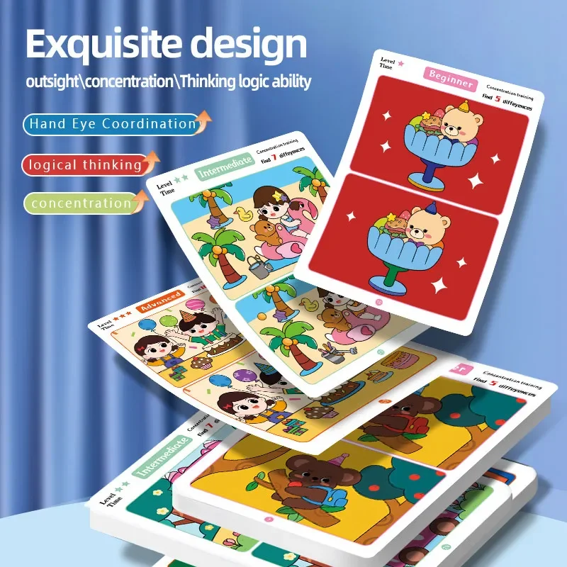 64 pezzi Carte da gioco educative Montessori per bambini Giochi di ricerca errori Carte riutilizzabili per l'addestramento alla concentrazione del giocattolo per l'educazione precoce del bambino