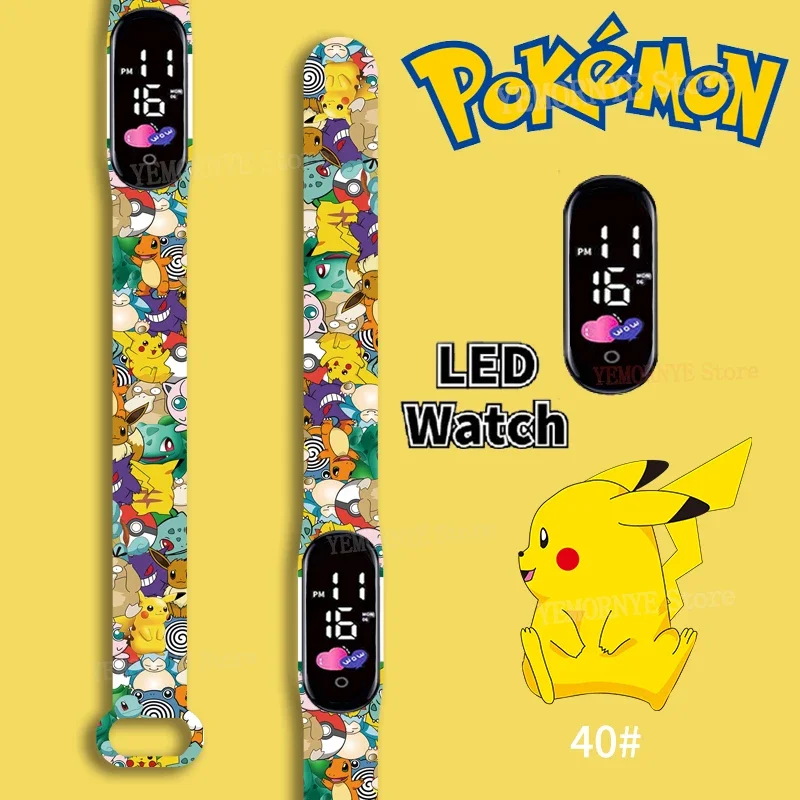 Pokemon New Digital Watch Anime Pikachu Squirtle Eevee Charizard Student Silicone LED kids Sport Wristband Waterproof Watch Toy