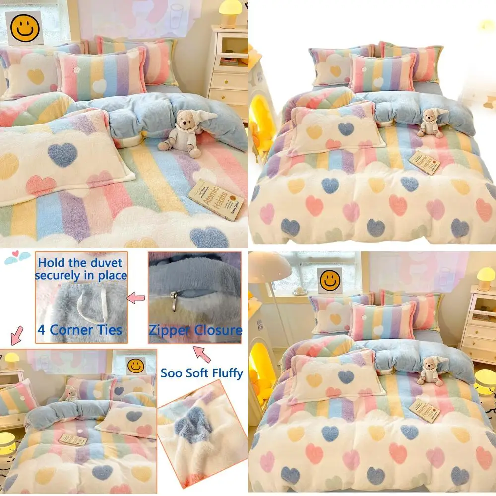 

Полноразмерный комплект пододеяльников радужно-розового цвета, мягкое пушистое постельное белье из трех предметов, милое одеяло Kawaii для девочек и женщин, стиль Cottagecore