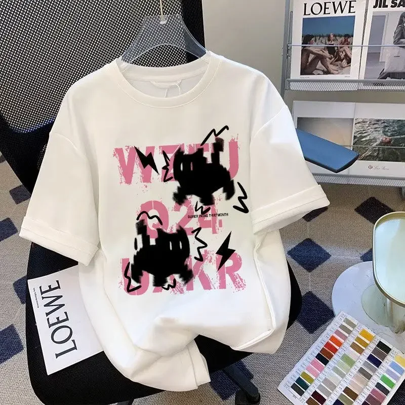 Amerikanischen Retro Cartoon Print Kurzarm T-Shirt Frauen Sommer Mode Neue Lose Rundhals College Stil Vielseitig Casual Top