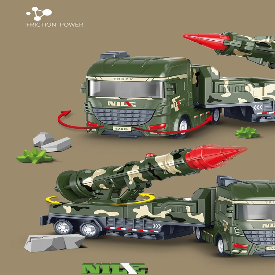 1 個-模擬慣性軍用牽引トラックロケットミサイル車両核爆弾大砲モデル子供のおもちゃの車の誕生日ギフト