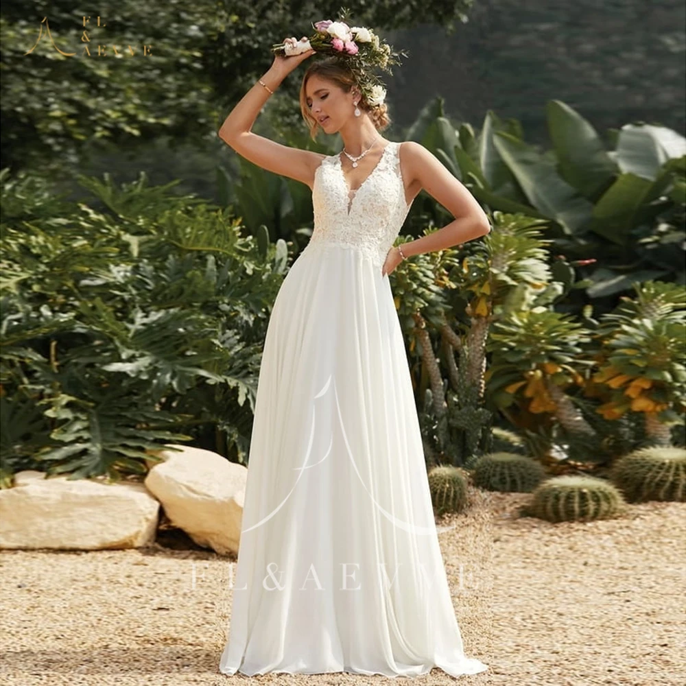 

Изысканное повседневное свадебное платье из шифона FL&AEVVE, новое, на заказ, с кружевным V-образным вырезом, романтическое свадебное платье Vestido De Noiva