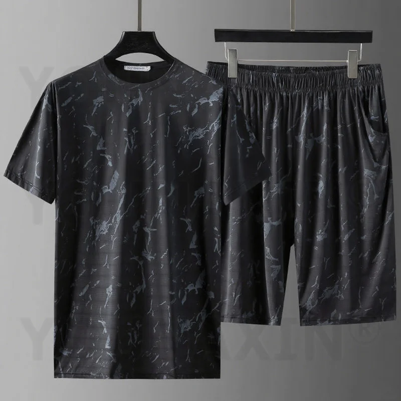 

Plus Size Fat Men's Running Sports Set Loose Short Sleeve T-Shirt With Shorts Ice Silk Clothing Quick Dry XL 2XL 3XL 4XL 5XL 6XL