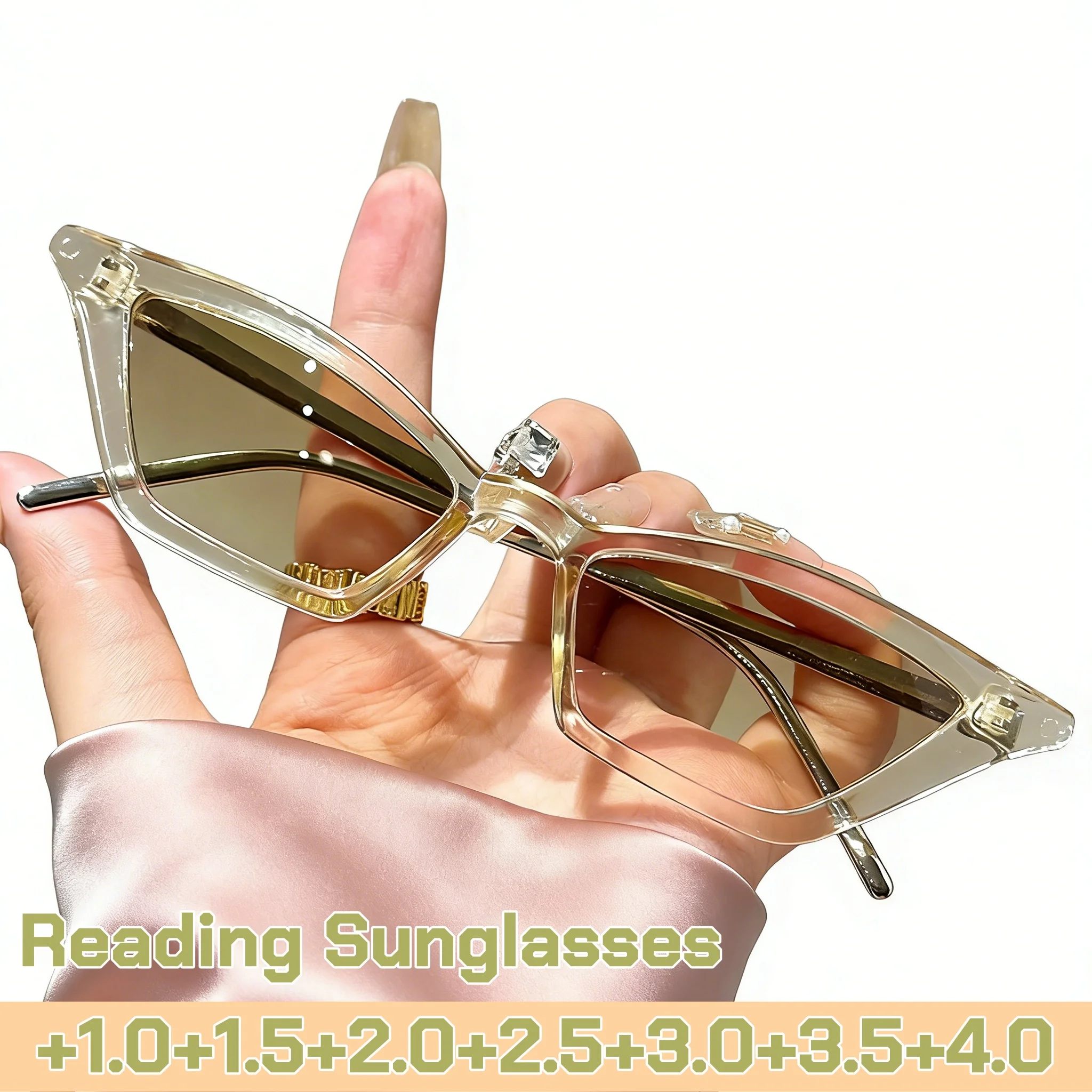 

New Stylish Reading Sunglasses Women Fashion Cat Eye Presbyopia Sunglasses Outdoor UV-Protective Eyewear with Plus Diopter+4.0