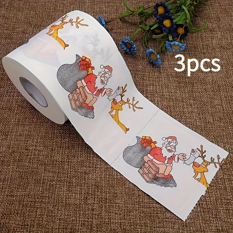 Papel higiénico con patrón de Papá Noel de 3 piezas y 24 m —— Hogar, elección perfecta para decoraciones navideñas como restaurantes y regalos de Año Nuevo