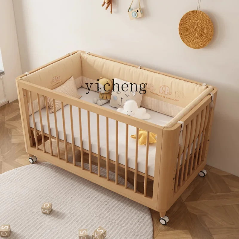 ZC Newborn Baby Crib Removable Solid Wood Stitching Widened Bed Belt Guardrail Small Bed