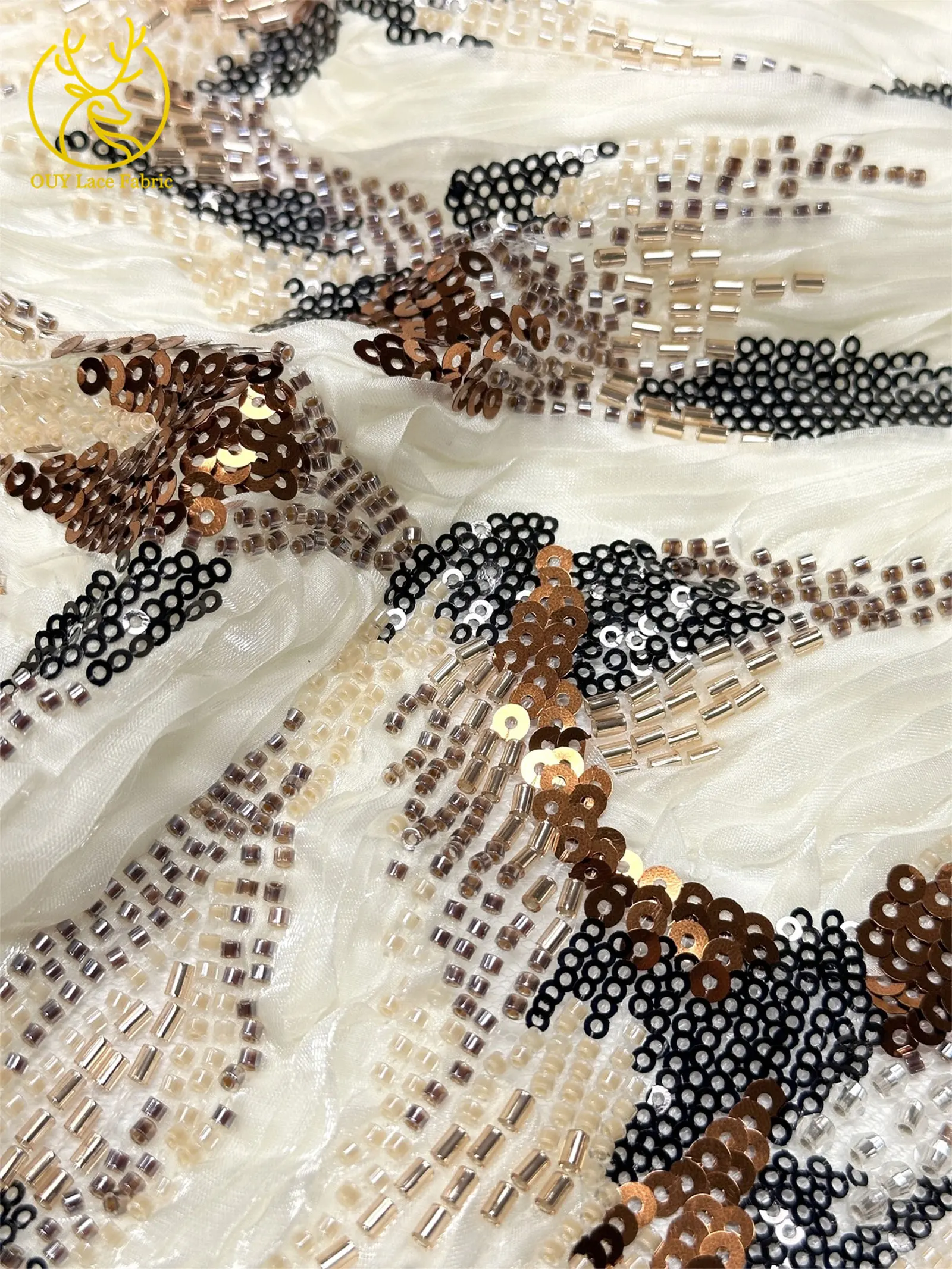Neues Design Afrikanischer Perlen-Spitzenstoff 2026 Hochwertige 3D Französische Nigerianische Pailletten-Netztüllspitze für Damen-Partykleider zum Nähen – Detail 12