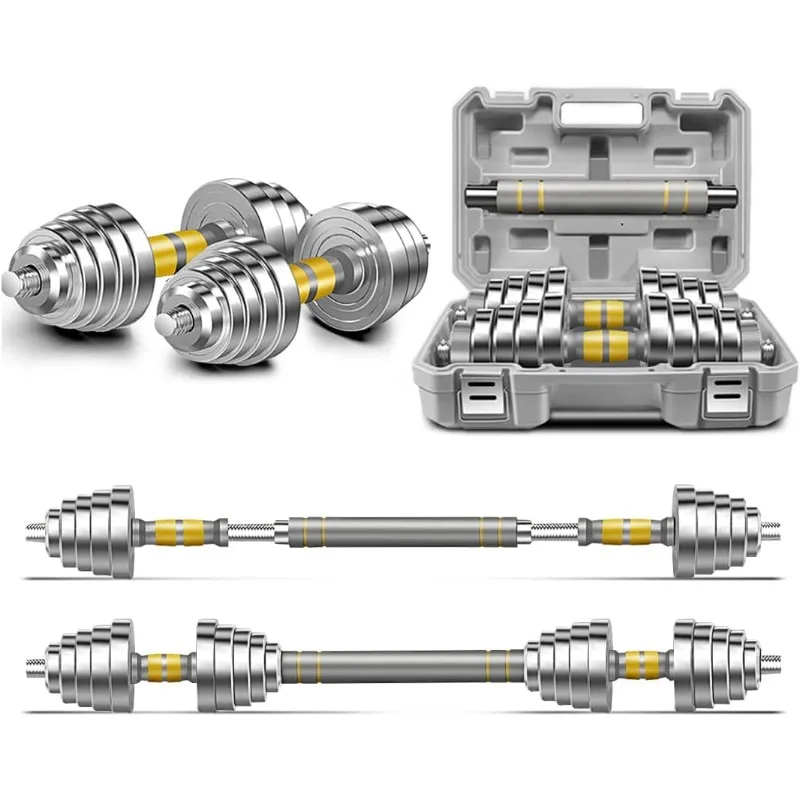 Dumbbell Set - 44/66 LBS weights set, Dumbbell Barbell 3 in 1, Steel Dumbbells Pair with Connecting Rod