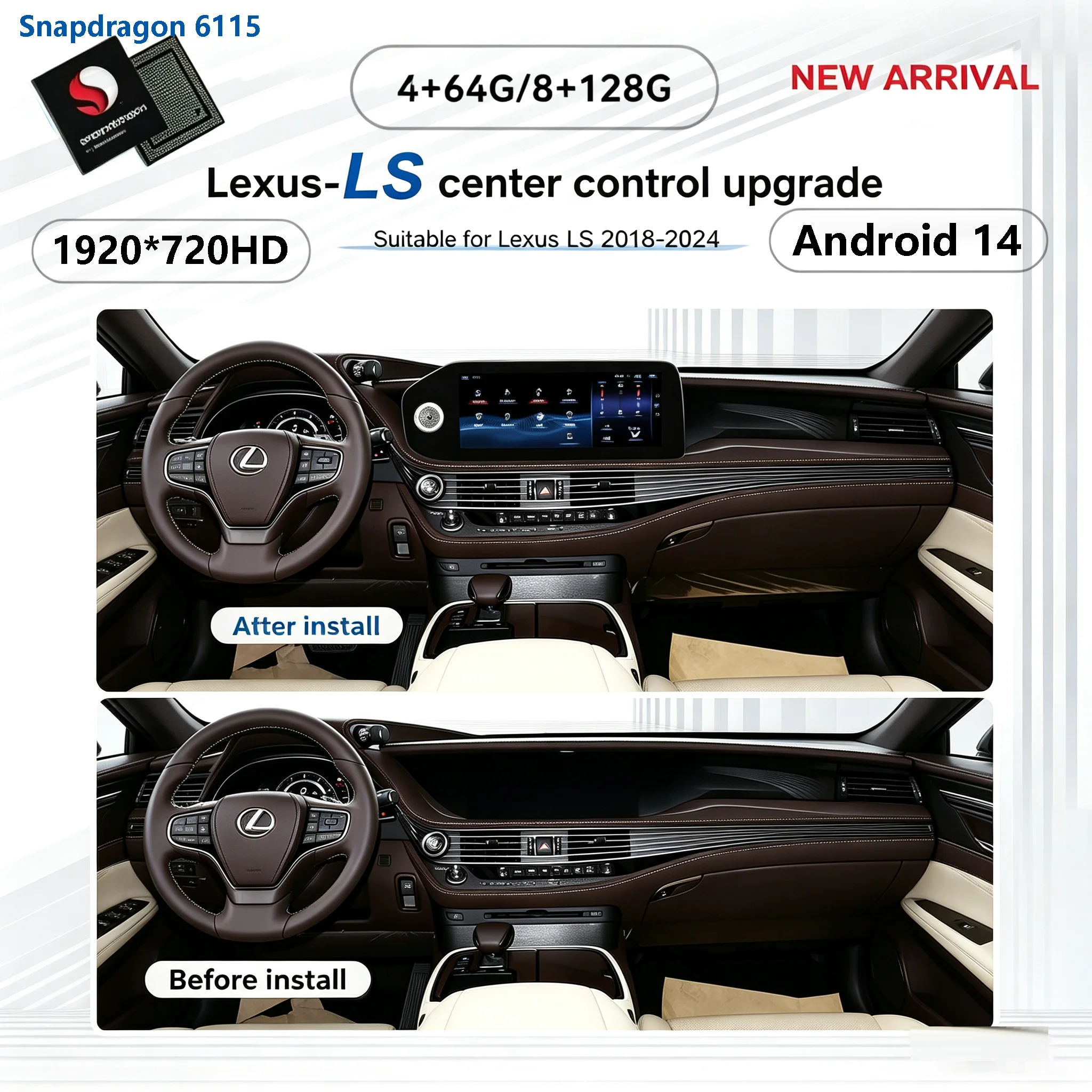 12.3Inch Android 14 Radio del coche para Lexus LS 2018-2024 Snapdragon 6115 GPS reproductor Multimedia pantalla CarPlay