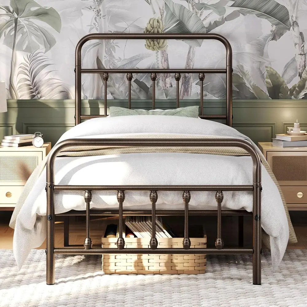 

Twin Size Traditional Iron Art Platform Bed with Underbed Storage, No Box Spring Required, Bronze Finish