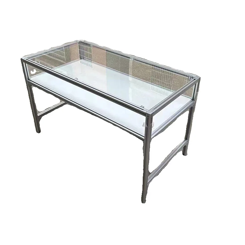 Computertisch aus Aluminiumprofil, mittelalterlicher Schreibtisch für Zuhause, Wohnzimmer, Schreibtisch aus Metall und Glastisch