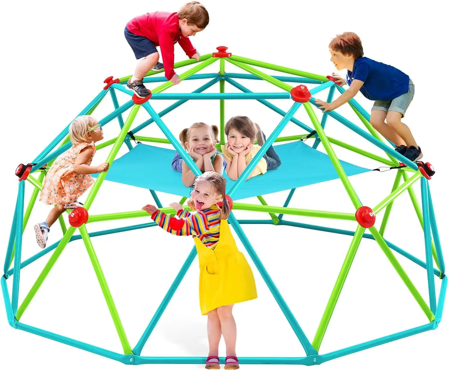 Cúpula de escalada con hamaca, admite gimnasio en la jungla de hasta 1000 libras, escalador de cúpula de 10 pies con hamaca para niños de 3 a 10 equipos de juegos al aire libre