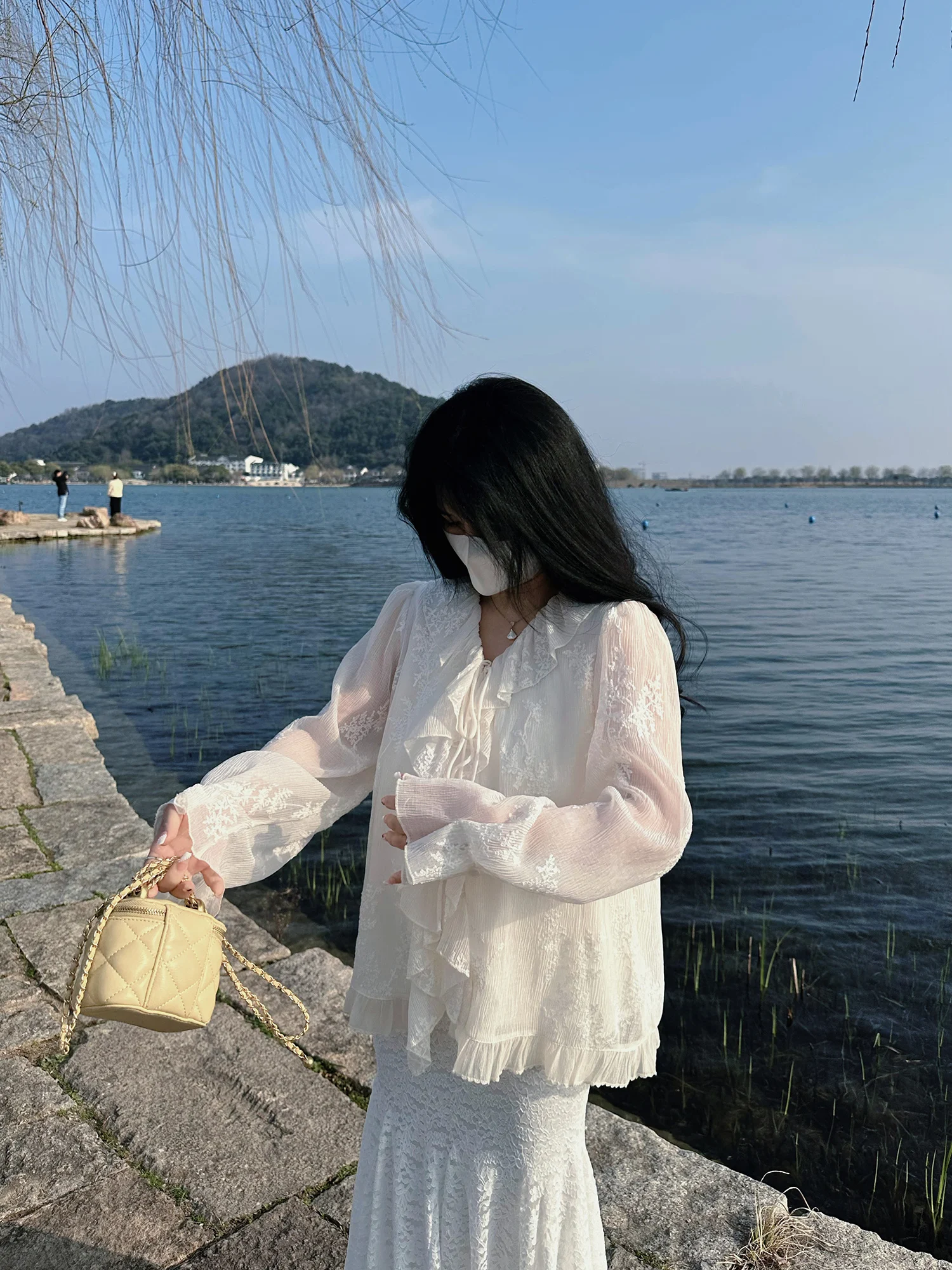 

Elegant Long Sleeve Lace Shirt Women's Design Sensation Thin Doll Collar Korean Style Spring Summer Chiffon Top Fashionable