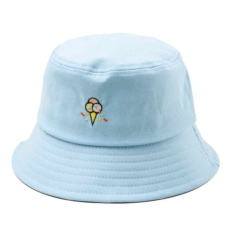 2019 embroidery bucket cap unisex cute ice cream hip hop summer visor cap