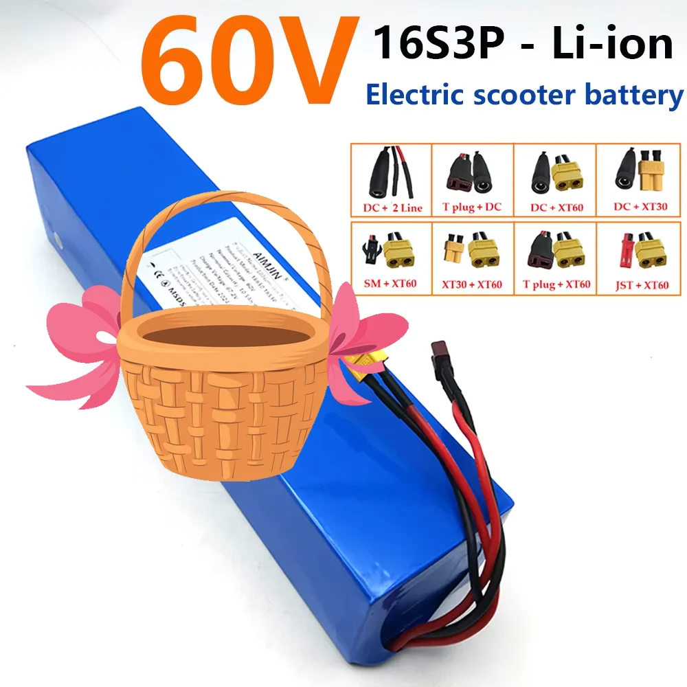 

Rechargeable battery 60V 10500mAh 18650 16S3P lithium battery pack with BMS 700W 1500W high-power