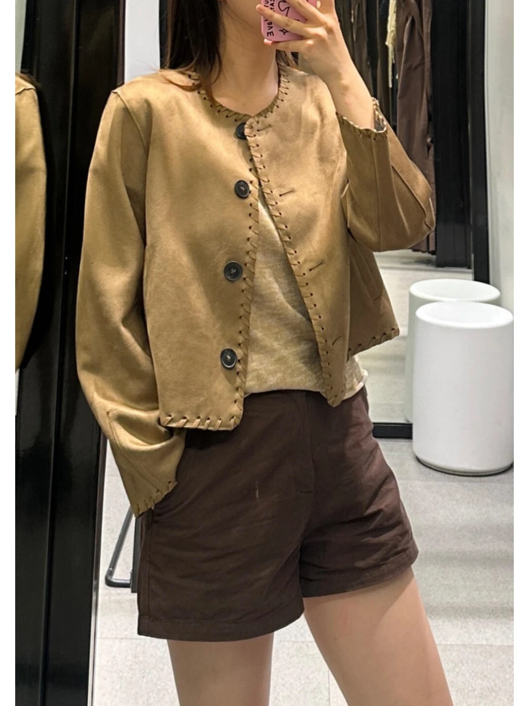 Dames ort Suede Jaet American Sle gebreide bruine zeemeermin ort jas winddichte rechte snit lange Sve ronde Ne Top