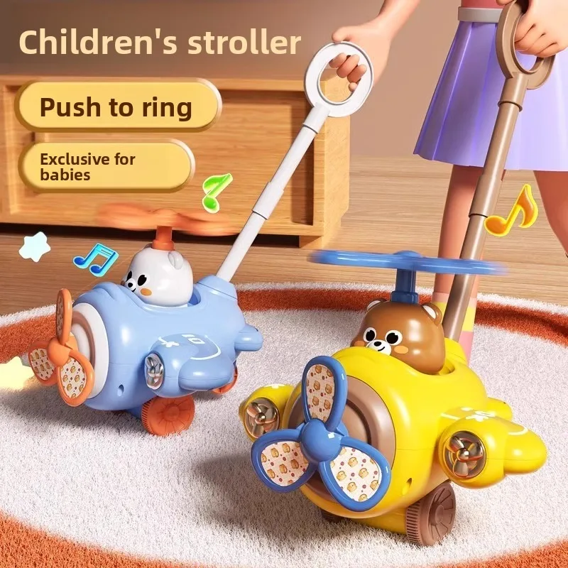لعبة طائرة دفع للأطفال الصغار مع موسيقى، مثالية لعمر 1-2 و3 سنوات، مشاية مع عربة أطفال ذات شريط واحد، لعبة أطفال