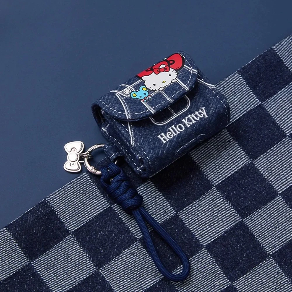 

Sanrio HelloKitty denim headphone bag cute cartoon Bluetooth headphone case pendant drop-proof mini hanging bag