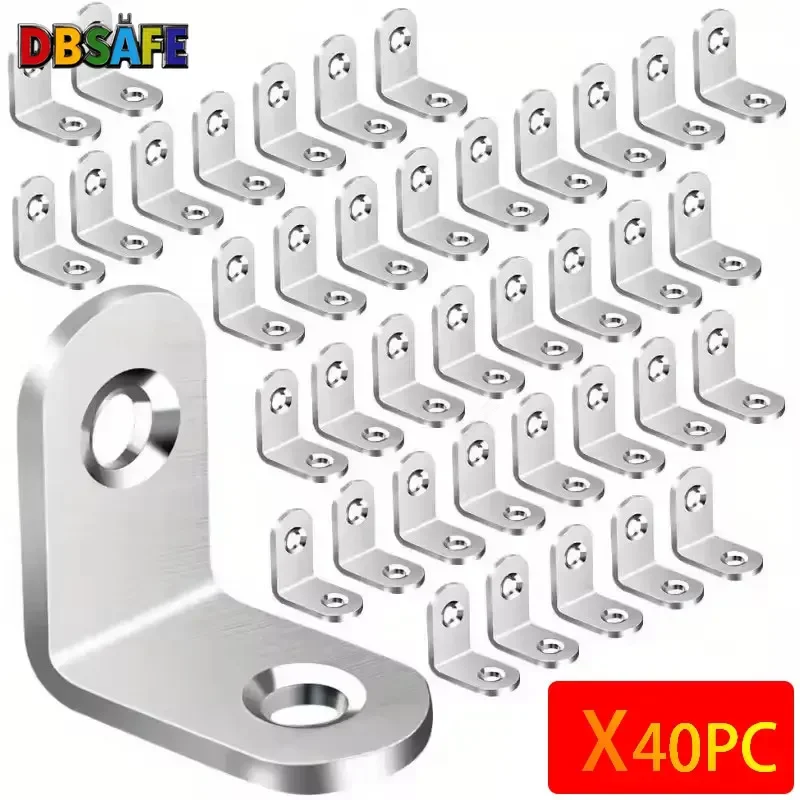 40 Uds. Soportes en L de acero inoxidable, soporte de esquina de ángulo recto para estantes, muebles de madera, reparación de sillas, montaje de Hardware