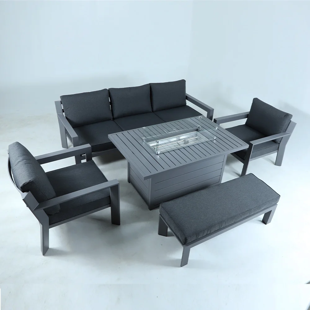 

Hotel Furniture Sofa Aluminum Modern Metal Garden Outdoor Furniture Sofa Set With Fire Pit Table