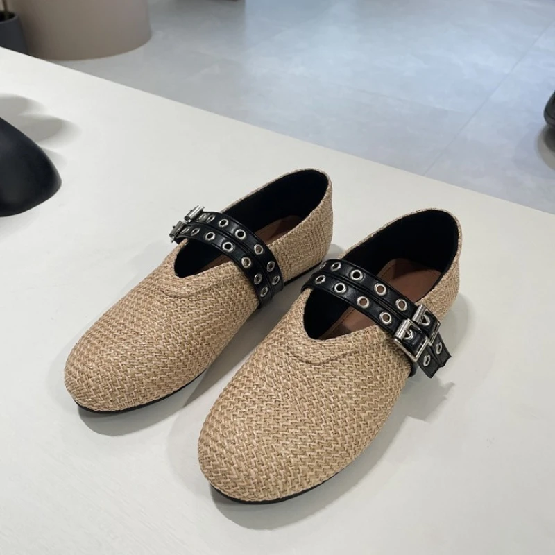 chaussures-de-ballet-en-paille-a-tete-ronde-pour-femmes-chaussures-simples-a-double-boutonnage-bouche-peu-profonde-a-la-mode-nouvelle-collection-2025