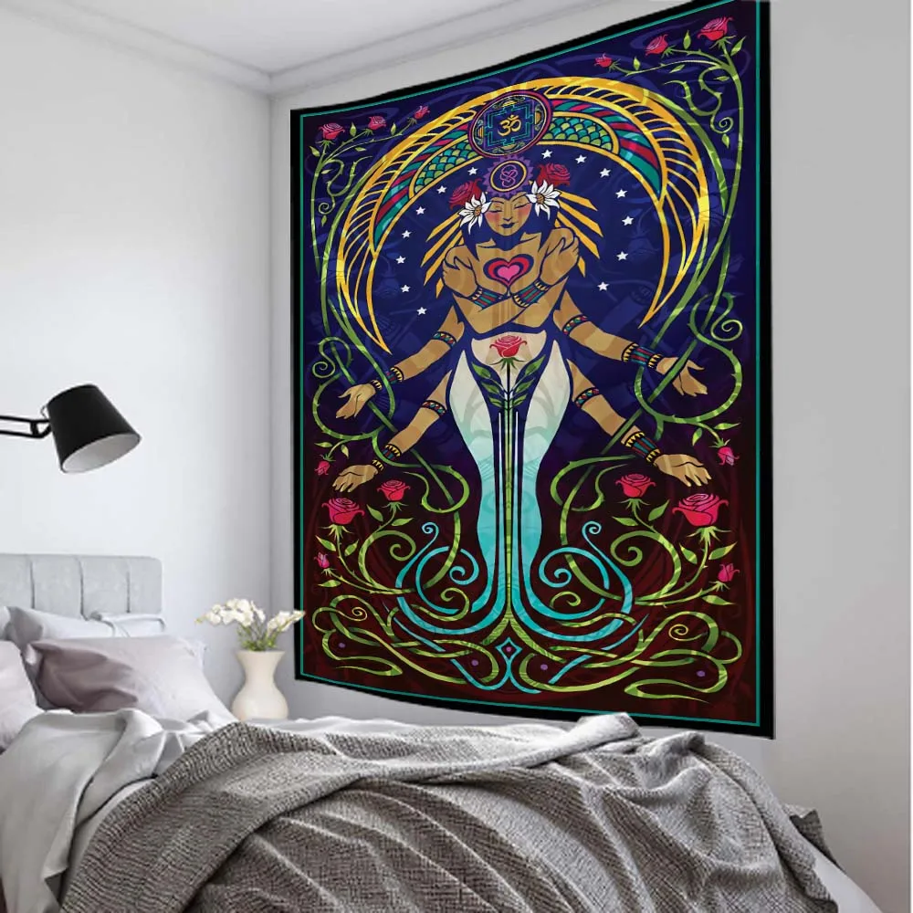 Psychedelic figures tapestry mandala wall hanging hippie boho tarot card kawaii fantasy home wall decoration background cloth