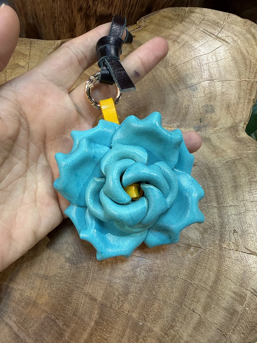 Cowhide Rose Access Control Card Cover Bag Charm Keychain Mother's Day Practical Gift Car Keychain Bag Pendant Luggage