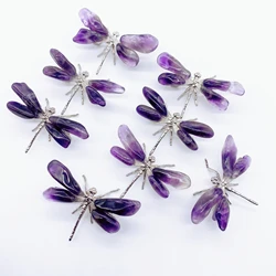 1PC Dragonfly Spar Figurine Craft Handmade Natural Amethyst Quartz StoneButterfly Reiki Healing Home Decoration Children Gift