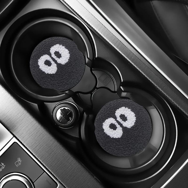 2Pcs Big Eye Leather Car Cup Coasters Water Absorbent Non-Slip Shockproof Leak-Proof Auto Interior Accessories