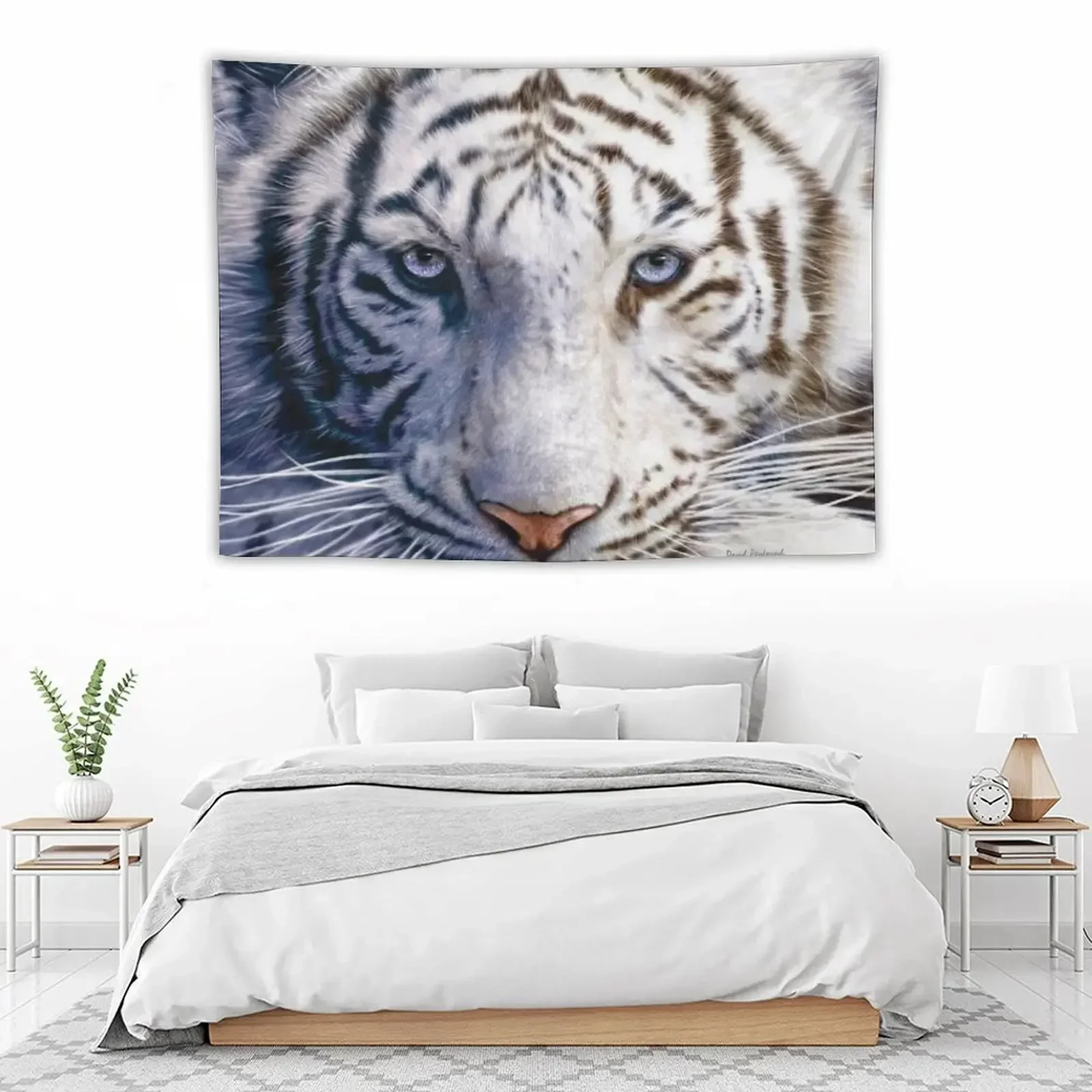 

White Tiger Eyes Tapestry Room Decoration Aesthetic Bedrooms Decor Tapestry