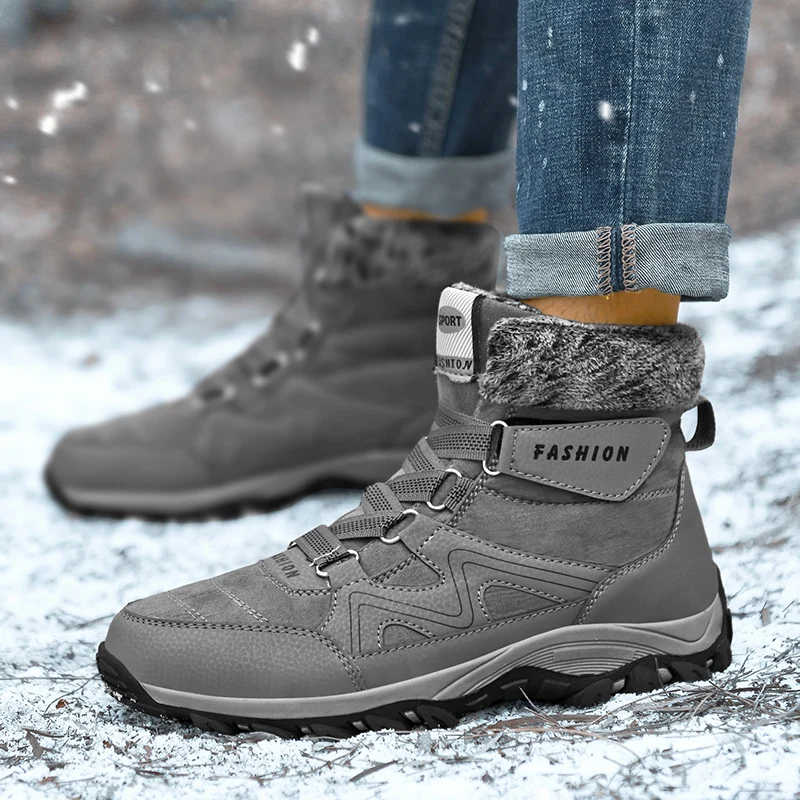 New Winter Warm Ankle Boots for Men Waterproof Snow Boots Short Plush Lining Outdoor Sneakers Casual Suede Hiking Shoes for Men