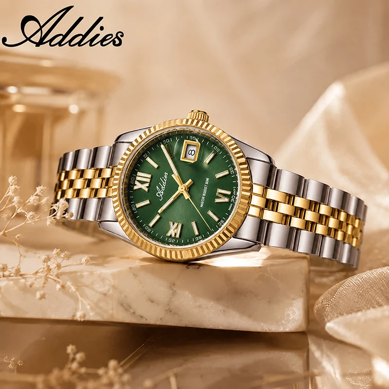 Reloj luminoso ADDIES para mujer, reloj de pulsera de cuarzo de acero inoxidable de primera marca para mujer, reloj de pulsera de negocios 5Bar resistente al agua con cristal de zafiro 2026