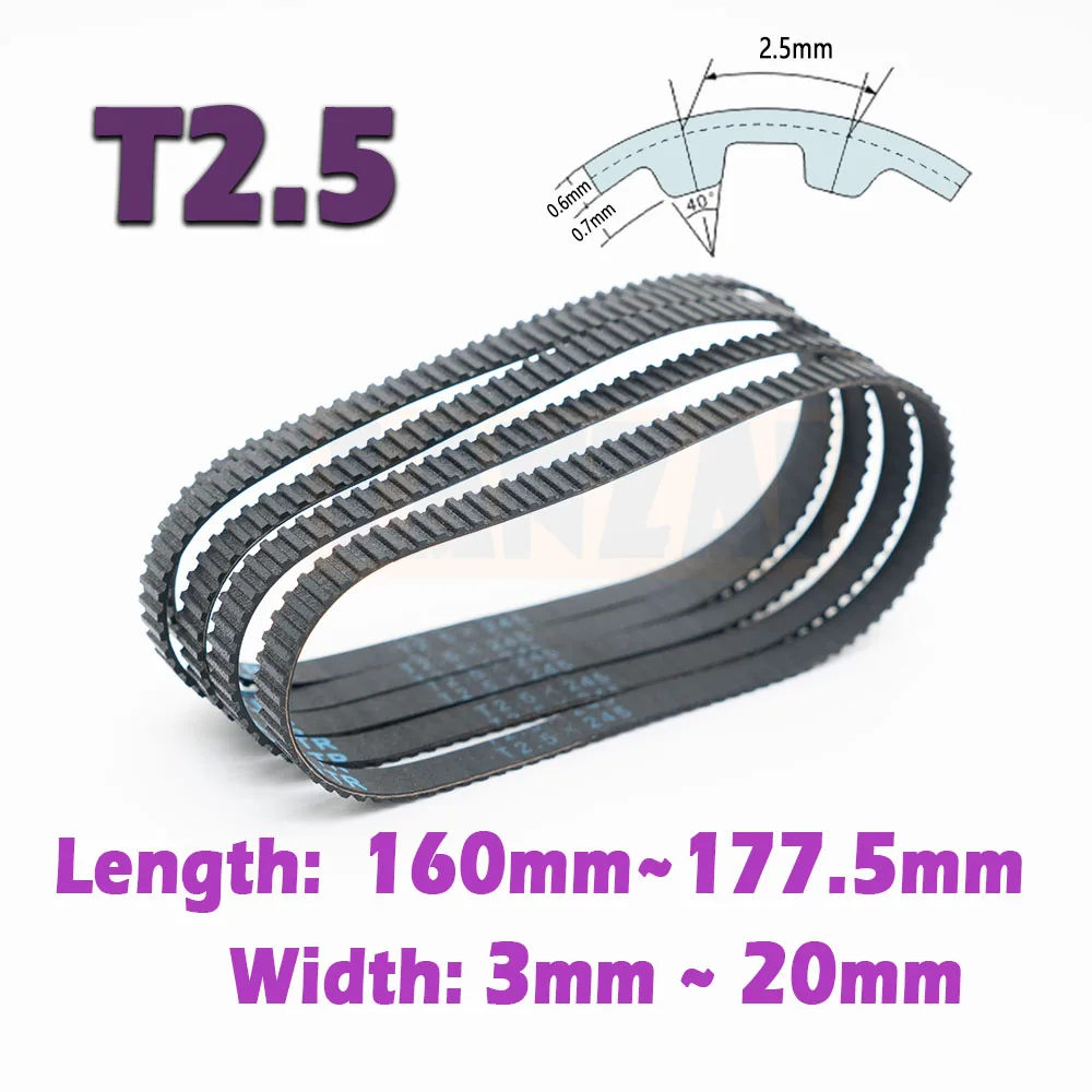 

T2.5 Timing Belt Length 160~177.5mm Closed Loop Width 3~20mm Rubber Belt Length 160 162.5 165 170 172.5 177.5mm CNC Drive