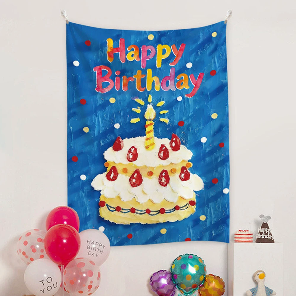 Tapisserie décorative vintage peinte à la main pour gâteau d'anniversaire, style peinture à l'huile, toile de fond pour célébrations