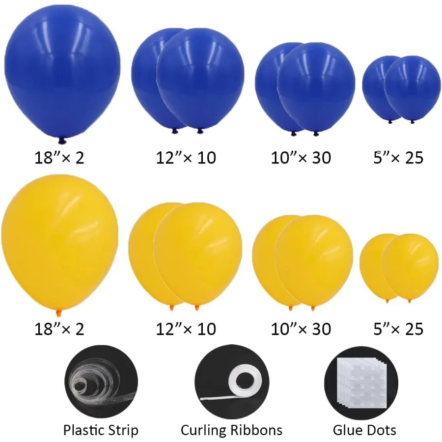 مجموعة قوس البالونات باللونين الأزرق والأصفر 134 قطعة بالونات باللونين الأزرق الملكي والأصفر الليموني جارلاند للأولاد أوه استحمام الطفل دش الزفاف Ge