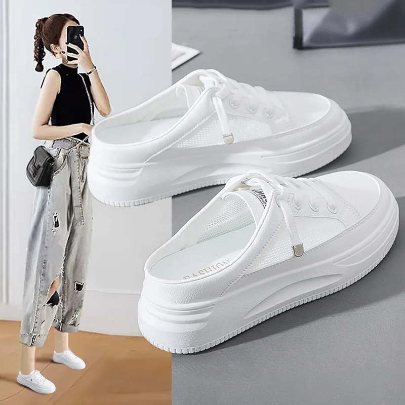 Comemore Women\'s Half Slippers 2022 New Super Internet Closed Toe Lazy Shoe Outdoor Platform White Female Shoes Sneakers Women