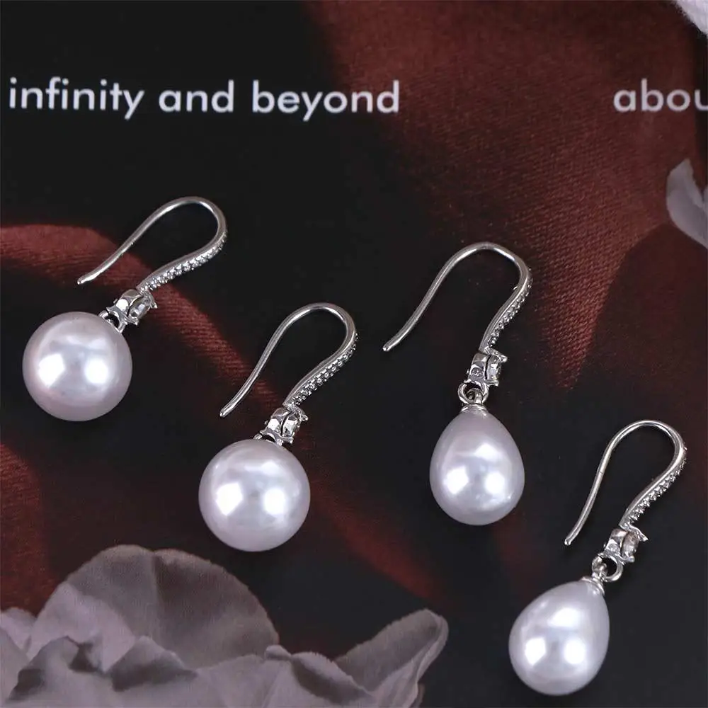 Water Drop Shape Long Earrings Shell Beads Temperament Drop Earrings Rhinestone Simulation Freshwater Pearl Ear Hook Female