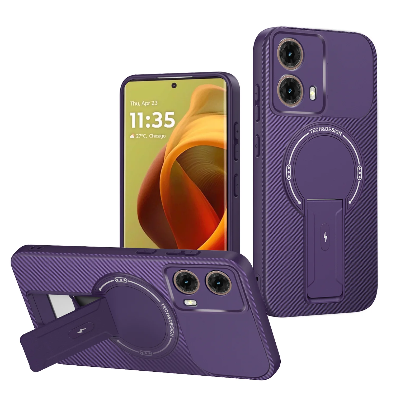 Luxuriöse magnetische Carbon-Standhülle für Moto G35 G54 G55 G56 G75 G84 G86 G24 5G Edge 50 60 Fusion Pro mit kabelloser Ladefunktion – Detail 13