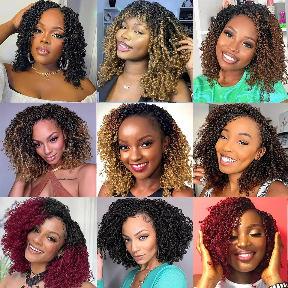 春のミニツイストボブパッションクロシェブレイズ10インチショートカーリー合成ブレイドヘアエクステンションオンブレカラー15本/パック