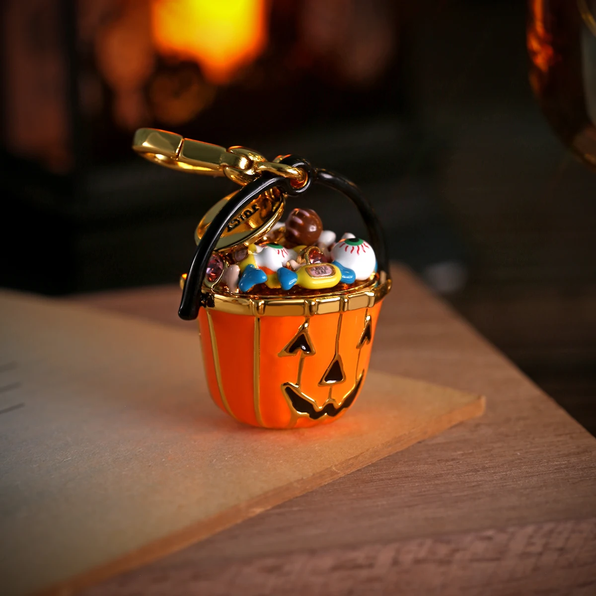 1Pc Fashion Orange Enamel Funny Candy Pumpkin Bucket Pendant Necklace for Women Sweet Cool Party Jewelry Halloween Gift
