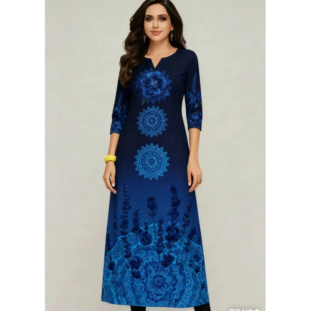 Fiori musulmani Kurt Natale Moda casual da donna Abito comodo Manica lunga Tubo dritto Abito arabo etnico casual