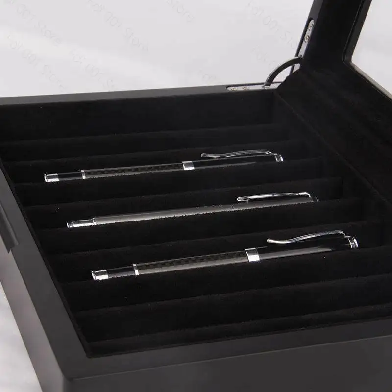 Fountain Pen Collector Organizer Gift Box Black Wood Display Storage Pen Box 10 Pens Capacity