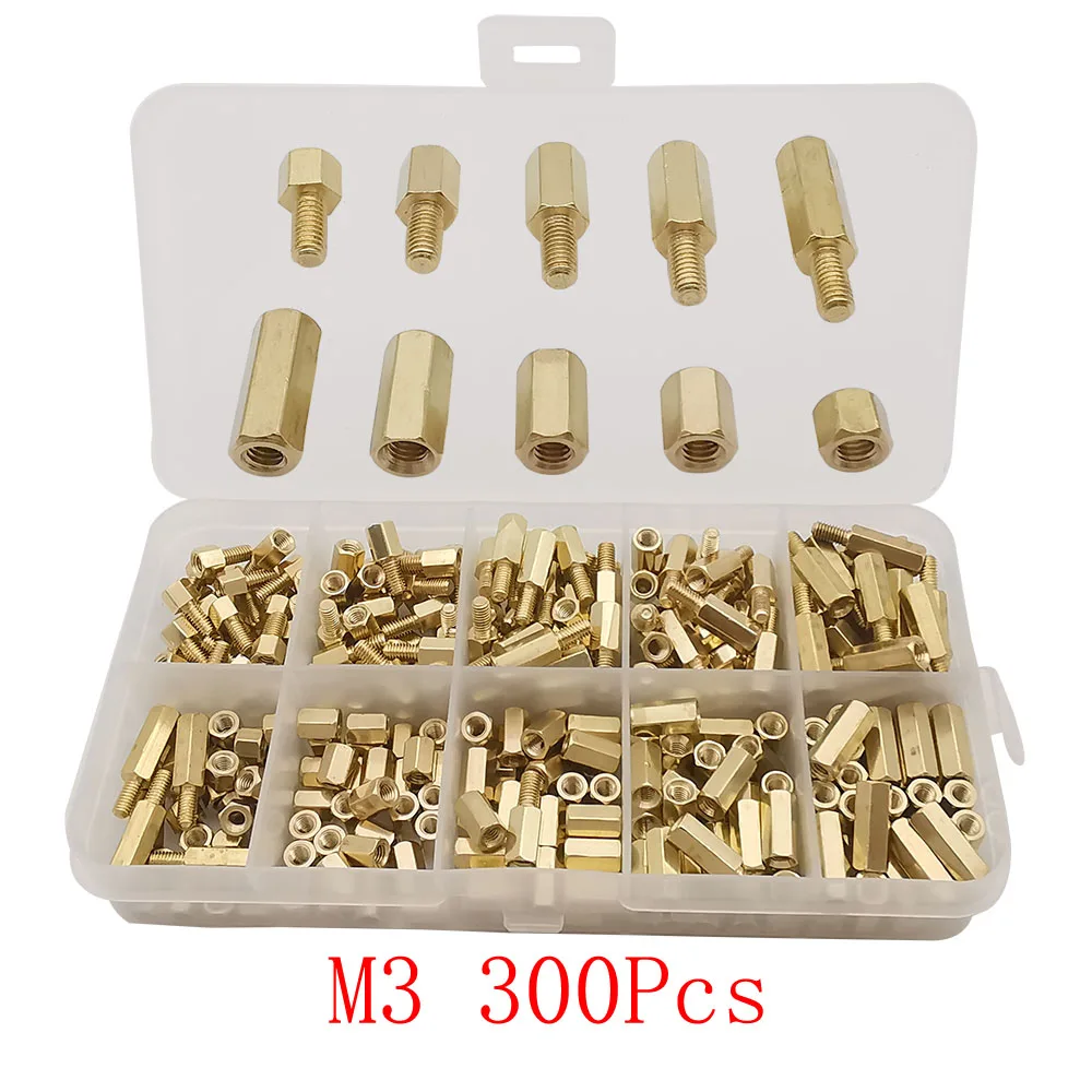 

300Pcs Hex M3 Brass Male Female Standoff Spacer Threaded Pillar PCB Motherboard Circuit Board Spacing Bolt Screw Set M3*4-12mm