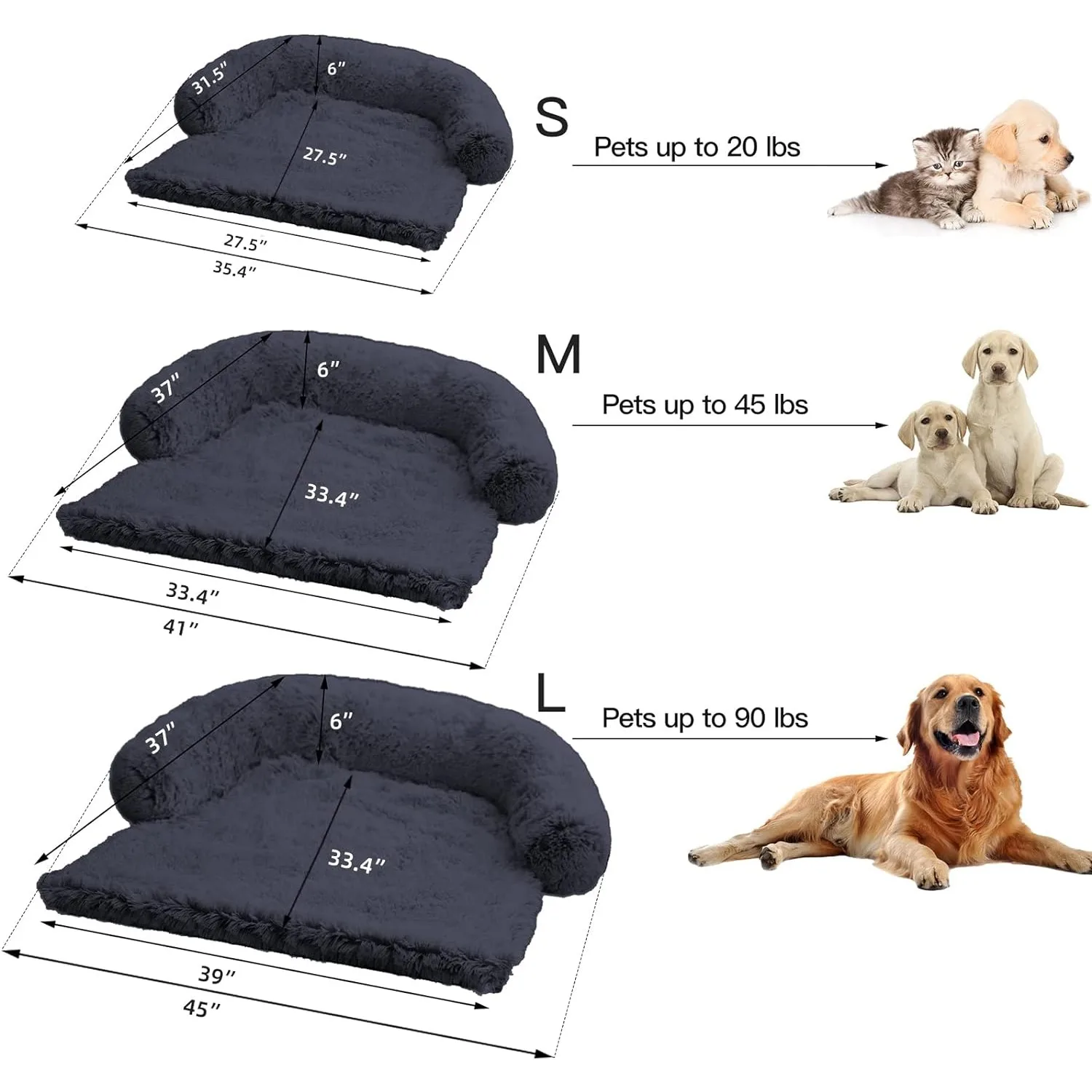 Calming Dog Bed Fluffy Plush Dog Mat for Furniture Protector with Removable Washable Cover for Large Medium Small Dogs and Cats