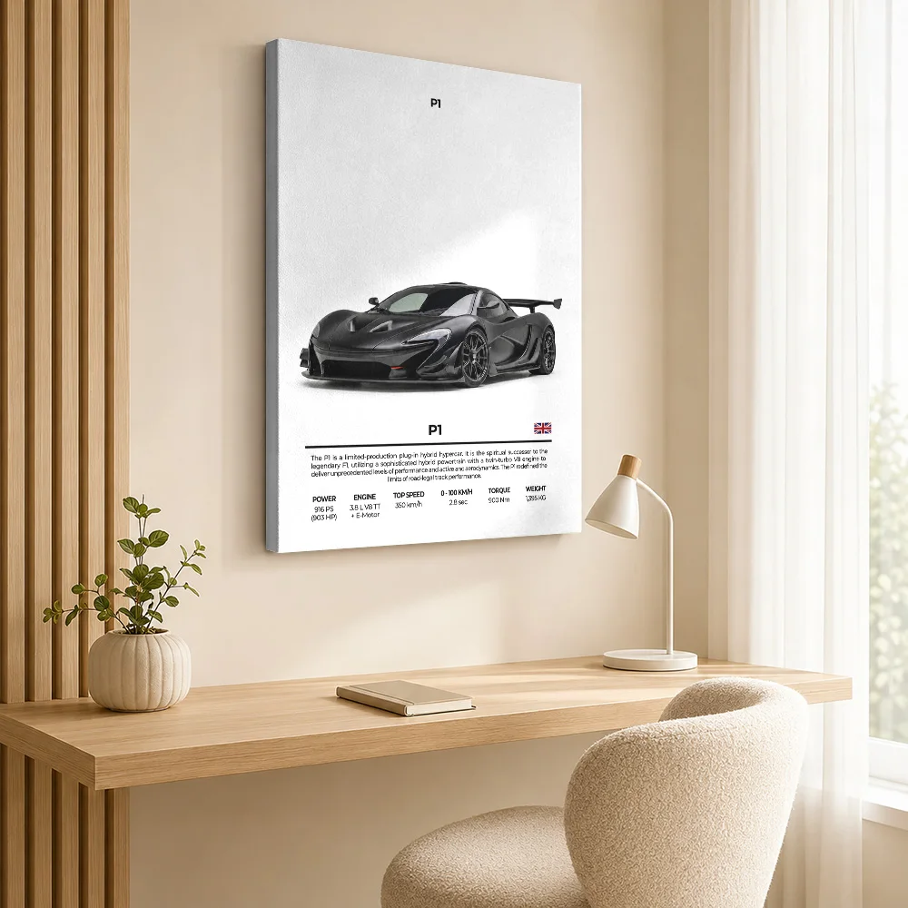 Striking Black British P1 Hypercar Canvas Poster Personalized Photo Modern Minimalist Style Wall Art Garage Decor Driver Gift